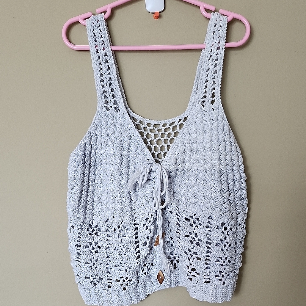 Elegant White Crochet Women Top S-size Handmade